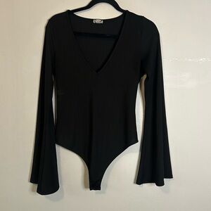 Intimately Free People V Neck Bell Sleeve Ribbed Bodysuit